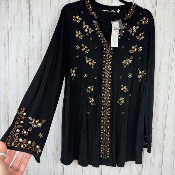 Soft Surroundings NWT XL Festa Black Embellished Top - Picture 5 of 12
